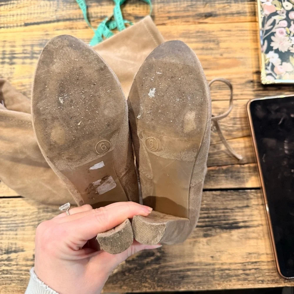 Charlotte Russe Beige Suede Over The Knee Heeled Boots